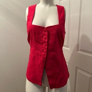 Olivaceous women’s 100% linen red vest top button up sleeveless medium zip